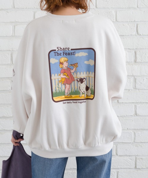 SpRay（スプレイ）の「ＰＩＺＺＡ　ＧＩＲＬ　裏起毛スウェット（Tシャツ/カットソー・レディース・パープル/オフホワイト/ブルー/スミクロ/ライトベージュ・FREE）」の11枚目の写真