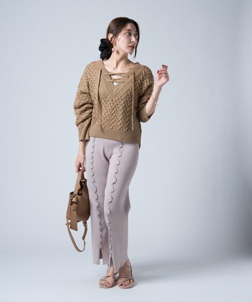 LAYMEE（レイミー）の「Silly knit PT / シリーニットパンツ（その他パンツ・レディース・ピンクベージュ/グレー/キャメル・FREE）」の15枚目の写真