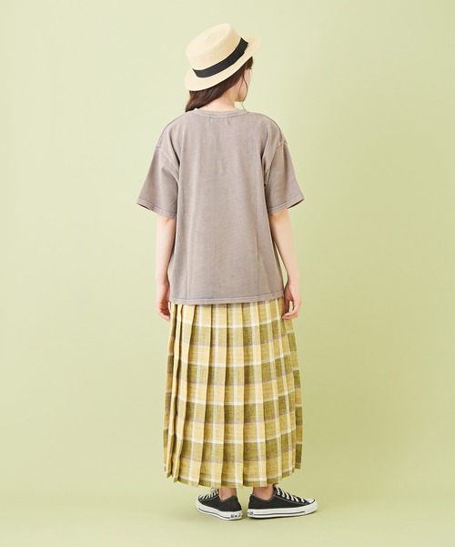 CUBE SUGAR（キューブシュガー）の「天竺 パウダー加工 プリント クルーネック（Tシャツ/カットソー・レディース・ベージュ/チャコールグレー/グリーン/ピンク・M）」の11枚目の写真