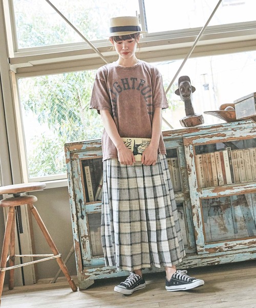 CUBE SUGAR（キューブシュガー）の「天竺 パウダー加工 プリント クルーネック（Tシャツ/カットソー・レディース・ベージュ/チャコールグレー/グリーン/ピンク・M）」の12枚目の写真