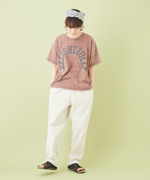 CUBE SUGAR（キューブシュガー）の「天竺 パウダー加工 プリント クルーネック（Tシャツ/カットソー・レディース・ベージュ/チャコールグレー/グリーン/ピンク・M）」の13枚目の写真