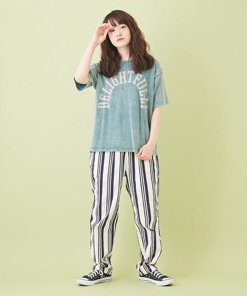 CUBE SUGAR（キューブシュガー）の「天竺 パウダー加工 プリント クルーネック（Tシャツ/カットソー・レディース・ベージュ/チャコールグレー/グリーン/ピンク・M）」の16枚目の写真