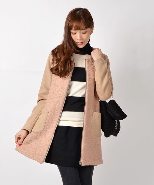 Khaju（カージュ）の「Khaju:ノーカラージップコート□（その他アウター・レディース・ブラック/ベージュ/ベージュ系その他・38/36）」の2枚目の写真