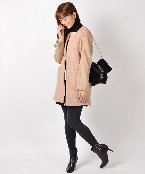 Khaju（カージュ）の「Khaju:ノーカラージップコート□（その他アウター・レディース・ブラック/ベージュ/ベージュ系その他・38/36）」の5枚目の写真