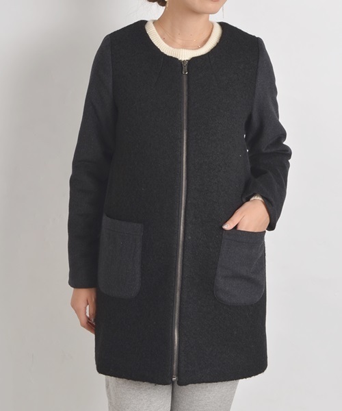 Khaju（カージュ）の「Khaju:ノーカラージップコート□（その他アウター・レディース・ブラック/ベージュ/ベージュ系その他・38/36）」の4枚目の写真