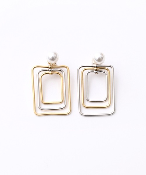 Narcissus(ナルシス)の「【Narcissus】パールスクエアピアス(ピアス(両耳用)・レディース・ブラック/シルバー・FREE)」の1枚目の写真