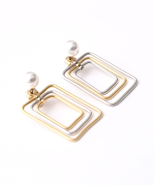 Narcissus(ナルシス)の「【Narcissus】パールスクエアピアス(ピアス(両耳用)・レディース・ブラック/シルバー・FREE)」の9枚目の写真