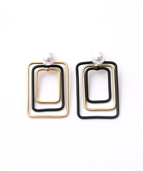 Narcissus(ナルシス)の「【Narcissus】パールスクエアピアス(ピアス(両耳用)・レディース・ブラック/シルバー・FREE)」の7枚目の写真