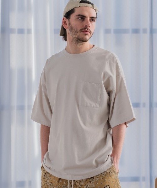 SIDEWAY STANCE(サイドウェイスタンス)の「【SIDEWAY STANCE】ピスネーム ワッペン ポケット付き 無地 Tシャツ(Tシャツ/カットソー・メンズ・ホワイト/モスグリーン/チャコール/パープル/ブラック/グレイッシュベージュ・LARGE/MEDIUM/X-LARGE)」の5枚目の写真