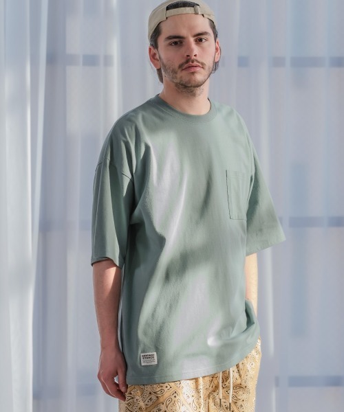 SIDEWAY STANCE(サイドウェイスタンス)の「【SIDEWAY STANCE】ピスネーム ワッペン ポケット付き 無地 Tシャツ(Tシャツ/カットソー・メンズ・ホワイト/モスグリーン/チャコール/パープル/ブラック/グレイッシュベージュ・LARGE/MEDIUM/X-LARGE)」の6枚目の写真