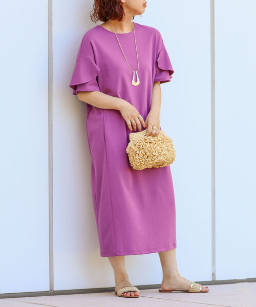 NOLLEY’S(ノーリーズ)の「フリル袖ポンチワンピース(ワンピース・レディース・パープル/ネイビー/ブラック/オリーブ・38)」の1枚目の写真