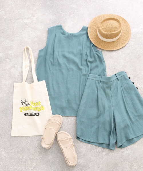 Factor=（ファクターイコール）の「3WAYリネンノースリーブトップス（シャツ/ブラウス・レディース・ブラック/ベージュ/ブルー・FREE）」の3枚目の写真