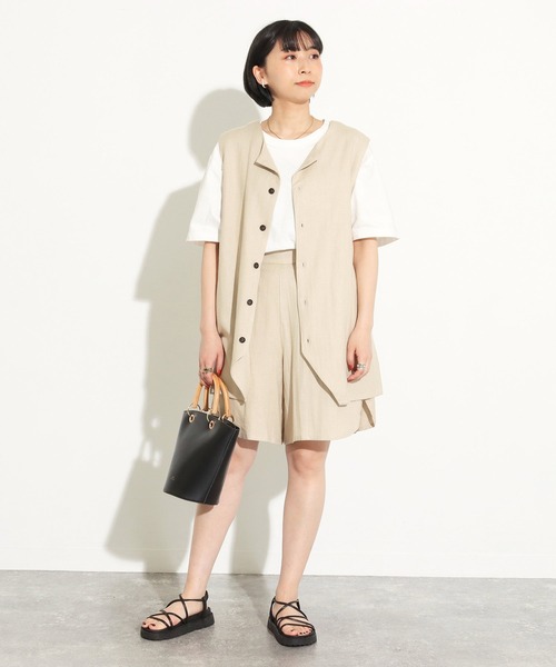 Factor=（ファクターイコール）の「3WAYリネンノースリーブトップス（シャツ/ブラウス・レディース・ブラック/ベージュ/ブルー・FREE）」の7枚目の写真