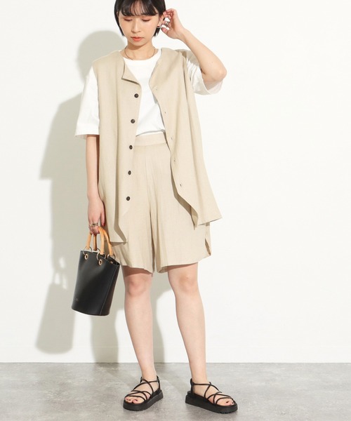 Factor=（ファクターイコール）の「3WAYリネンノースリーブトップス（シャツ/ブラウス・レディース・ブラック/ベージュ/ブルー・FREE）」の21枚目の写真