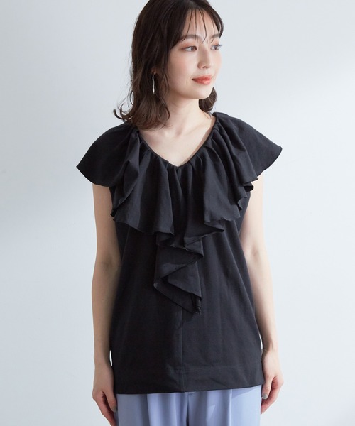 VIS（ビス）の「フリルカラーカットソートップス（Tシャツ/カットソー・レディース・オフホワイト/ライトグリーン/ブラック・FREE）」の12枚目の写真