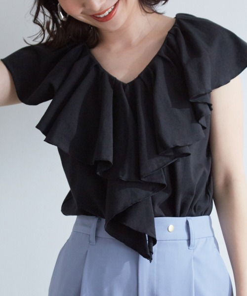 VIS（ビス）の「フリルカラーカットソートップス（Tシャツ/カットソー・レディース・オフホワイト/ライトグリーン/ブラック・FREE）」の20枚目の写真