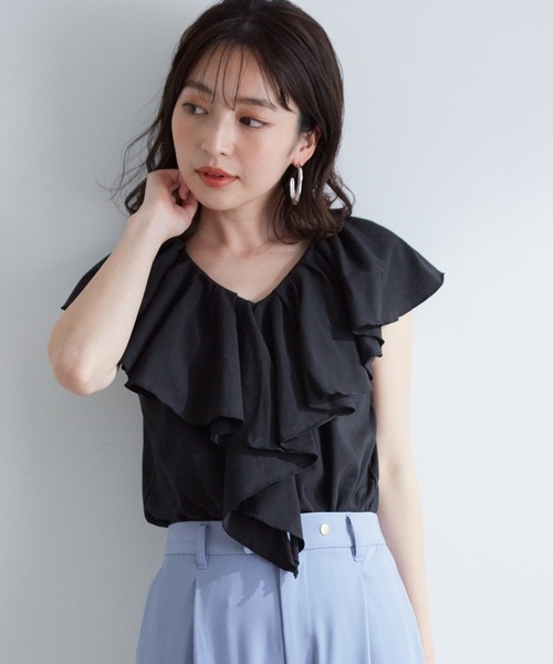 VIS（ビス）の「フリルカラーカットソートップス（Tシャツ/カットソー・レディース・オフホワイト/ライトグリーン/ブラック・FREE）」の21枚目の写真