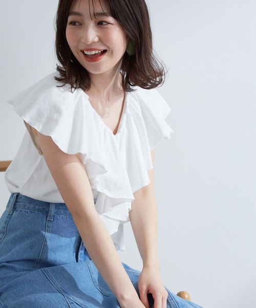 サウスポー✩タイダイフリルカットソー セール】フリルカラーカットソートップス（Tシャツ/カットソー