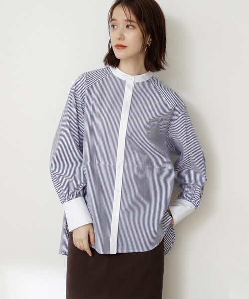 N.（N. Natural Beauty Basic）（エヌエヌナチュラルビューティーベーシック）の「◆バックペプラムバンドカラーシャツ（シャツ/ブラウス・レディース・ホワイト/ブルー系その他/ブラウン系その他/ブラック/グリーン/スモークピンク・MEDIUM）」の6枚目の写真