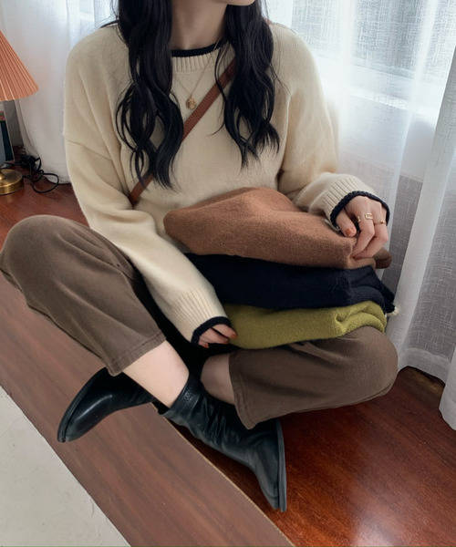 emi+(エミプラス)の「配色ラインニットプルオーバー(ニット/セーター・レディース・ブラック/ブラウン/グリーン/アイボリー/ボルドー/カーキ/グレー・FREE)」の12枚目の写真