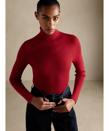 リブ タートルネック セーター