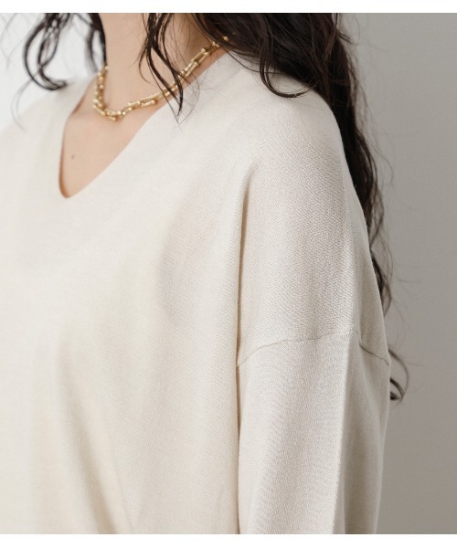 crie conforto（クリーコンフォルト）の「袖口ラインＶネックルーズニット（ニット/セーター・レディース・ブラック/グリーン/ライトベージュ・SMALL/MEDIUM）」の15枚目の写真