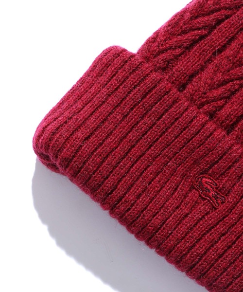 LACOSTE（ラコステ）の「LACOSTE/ラコステ ケーブル編み ニット帽（ニットキャップ/ビーニー・レディース・オフホワイト/ワインレッド・FREE）」の3枚目の写真