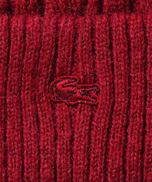 LACOSTE（ラコステ）の「LACOSTE/ラコステ ケーブル編み ニット帽（ニットキャップ/ビーニー・レディース・オフホワイト/ワインレッド・FREE）」の4枚目の写真