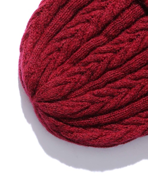 LACOSTE（ラコステ）の「LACOSTE/ラコステ ケーブル編み ニット帽（ニットキャップ/ビーニー・レディース・オフホワイト/ワインレッド・FREE）」の6枚目の写真