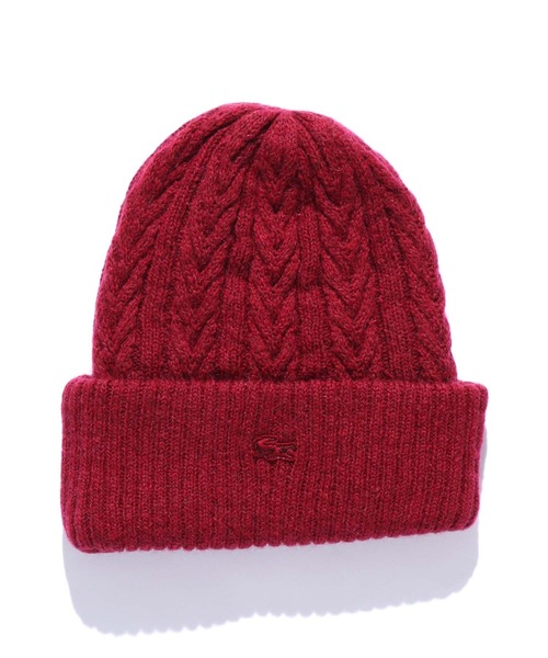 LACOSTE（ラコステ）の「LACOSTE/ラコステ ケーブル編み ニット帽（ニットキャップ/ビーニー・レディース・オフホワイト/ワインレッド・FREE）」の8枚目の写真
