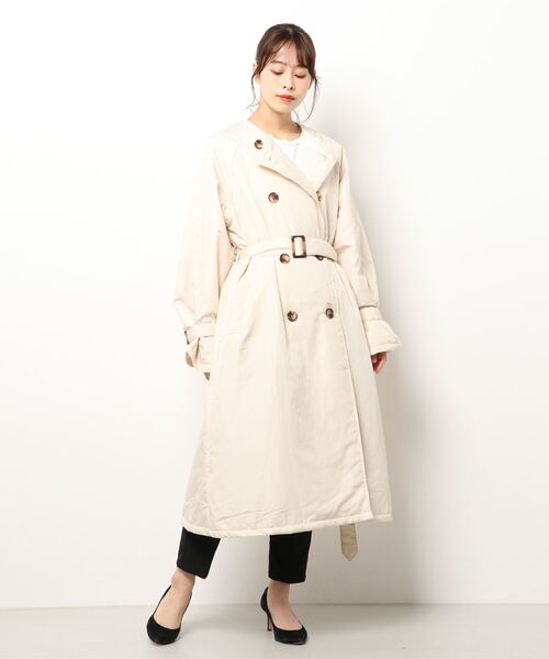 Monocoro toppi（モノコロトッピ）の「中綿入り キャンディースリーブ ノーカラー ロング トレンチコート（トレンチコート・レディース・ブラック/ベージュ/アイボリー・M/L）」の7枚目の写真