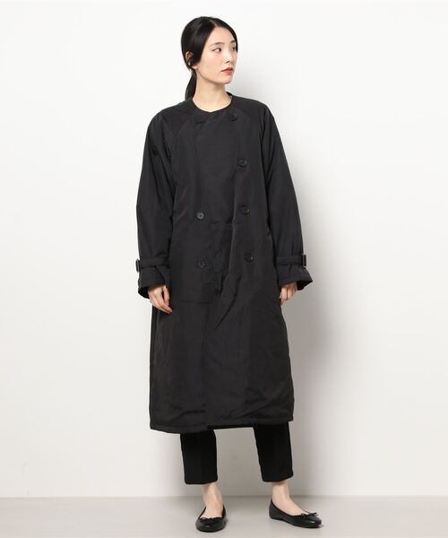Monocoro toppi（モノコロトッピ）の「中綿入り キャンディースリーブ ノーカラー ロング トレンチコート（トレンチコート・レディース・ブラック/ベージュ/アイボリー・M/L）」の8枚目の写真