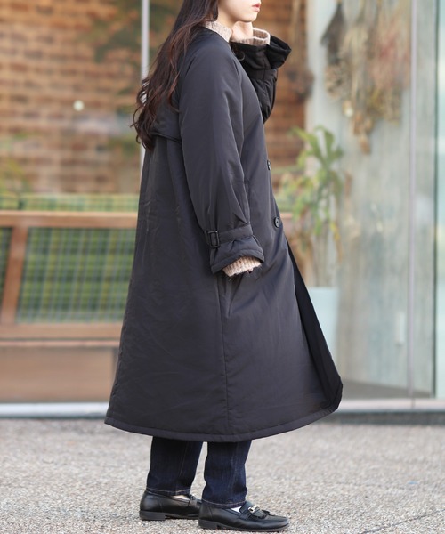 Monocoro toppi（モノコロトッピ）の「中綿入り キャンディースリーブ ノーカラー ロング トレンチコート（トレンチコート・レディース・ブラック/ベージュ/アイボリー・M/L）」の21枚目の写真
