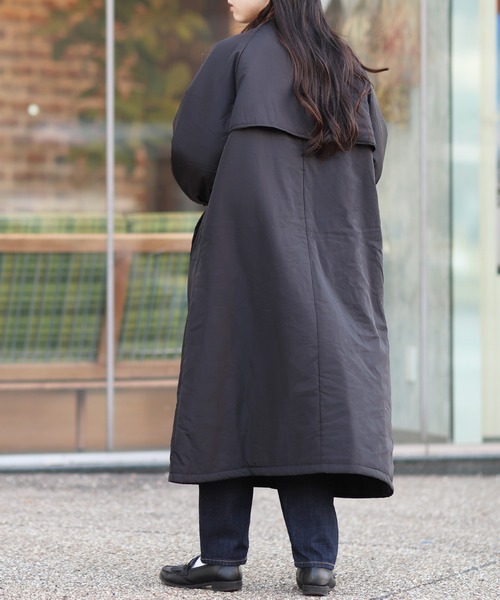 Monocoro toppi（モノコロトッピ）の「中綿入り キャンディースリーブ ノーカラー ロング トレンチコート（トレンチコート・レディース・ブラック/ベージュ/アイボリー・M/L）」の22枚目の写真