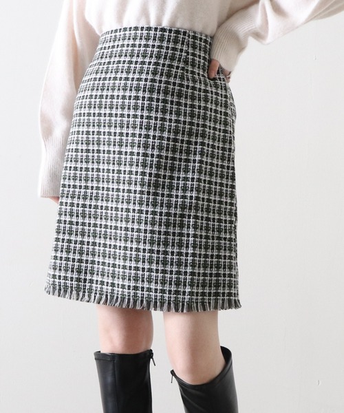 Cheek（チーク）の「ツイードミニスカート（スカート・レディース・オレンジ/ブルー/グリーン・MEDIUM）」の2枚目の写真