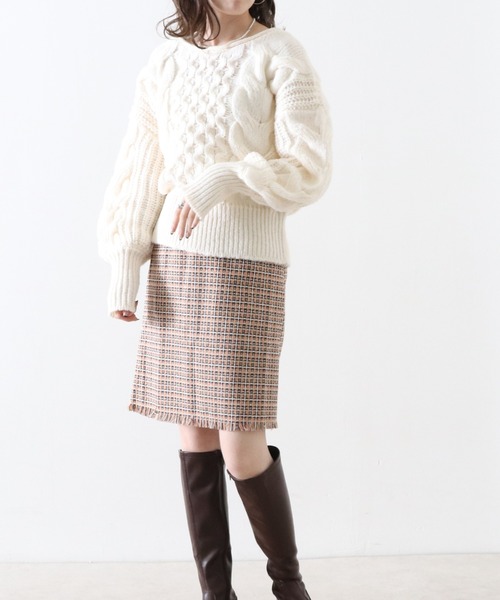 Cheek（チーク）の「ツイードミニスカート（スカート・レディース・オレンジ/ブルー/グリーン・MEDIUM）」の12枚目の写真