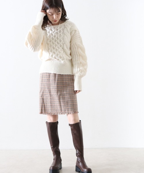 Cheek（チーク）の「ツイードミニスカート（スカート・レディース・オレンジ/ブルー/グリーン・MEDIUM）」の7枚目の写真