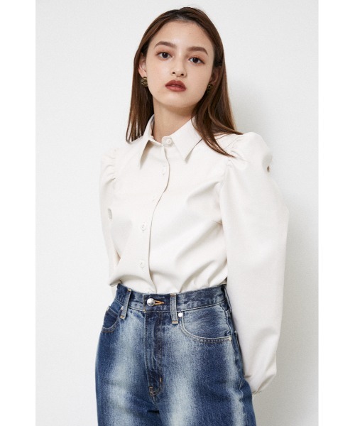 LAGUA GEM（ラグアジェム）の「FRONT BUTTON F/LEATHER TOPS（シャツ/ブラウス・レディース・ブラック/アイボリー・FREE）」の2枚目の写真