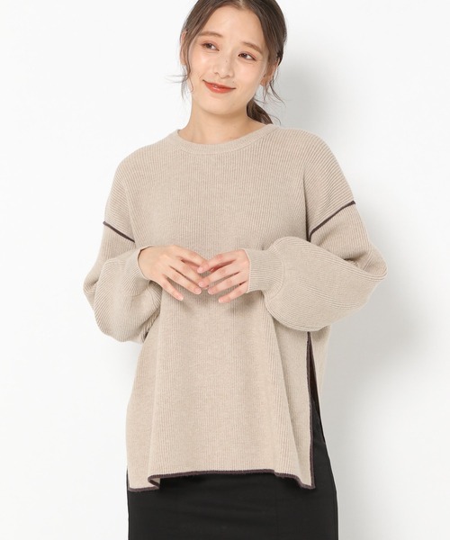 mysty woman(ミスティウーマン)の「配色パイピングニット 261345(ニット/セーター・レディース・ブラック/ライトベージュ/グリーン系・FREE)」の2枚目の写真