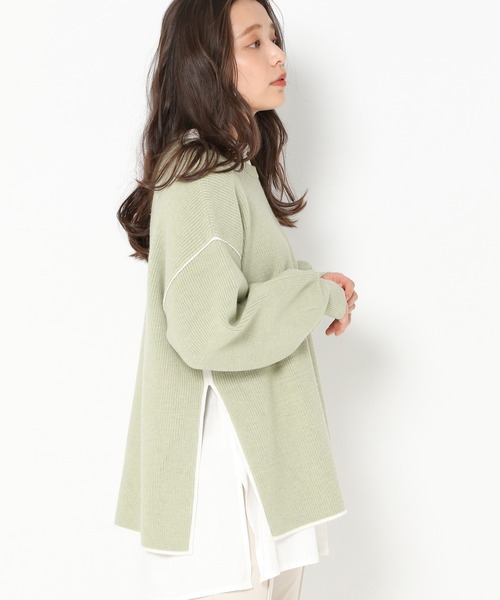 mysty woman(ミスティウーマン)の「配色パイピングニット 261345(ニット/セーター・レディース・ブラック/ライトベージュ/グリーン系・FREE)」の6枚目の写真