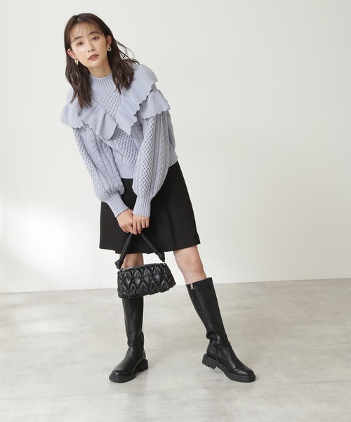 N.（N. Natural Beauty Basic）（エヌエヌナチュラルビューティーベーシック）の「◆フリル付ケーブルニット（ニット/セーター・レディース・レッド/オフホワイト/ライトブルーグレー・MEDIUM）」の13枚目の写真