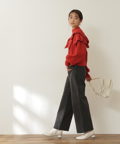 N.（N. Natural Beauty Basic）（エヌエヌナチュラルビューティーベーシック）の「◆フリル付ケーブルニット（ニット/セーター・レディース・レッド/オフホワイト/ライトブルーグレー・MEDIUM）」の15枚目の写真