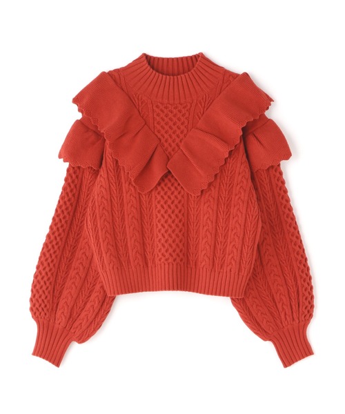 N.（N. Natural Beauty Basic）（エヌエヌナチュラルビューティーベーシック）の「◆フリル付ケーブルニット（ニット/セーター・レディース・レッド/オフホワイト/ライトブルーグレー・MEDIUM）」の21枚目の写真