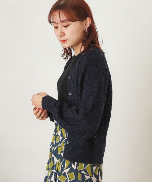 SENSE OF PLACE by URBAN RESEARCH（センスオブプレイスバイアーバンリサーチ）の「スカシアミショートカーディガン（カーディガン/ボレロ・レディース・ネイビー/グリーン/ライトベージュ・ONE）」の4枚目の写真