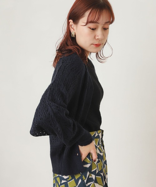 SENSE OF PLACE by URBAN RESEARCH（センスオブプレイスバイアーバンリサーチ）の「スカシアミショートカーディガン（カーディガン/ボレロ・レディース・ネイビー/グリーン/ライトベージュ・ONE）」の6枚目の写真