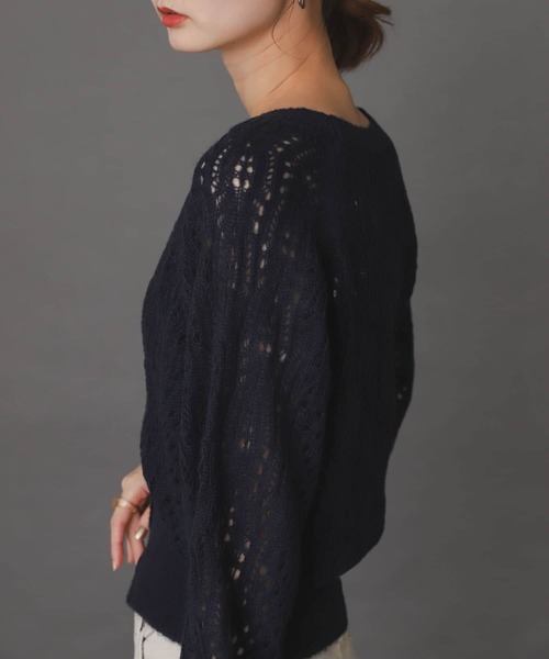 SENSE OF PLACE by URBAN RESEARCH（センスオブプレイスバイアーバンリサーチ）の「スカシアミショートカーディガン（カーディガン/ボレロ・レディース・ネイビー/グリーン/ライトベージュ・ONE）」の18枚目の写真