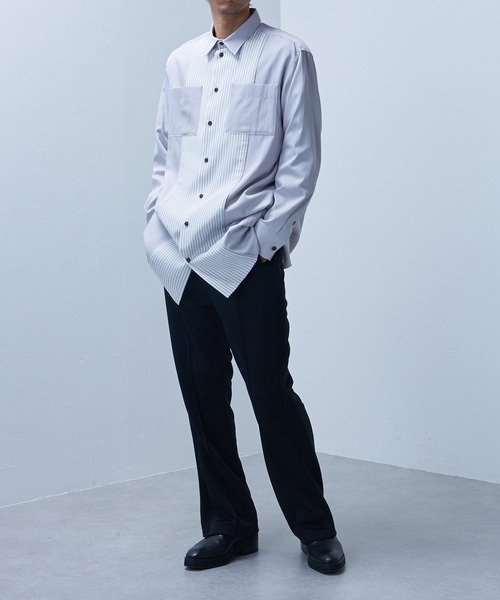 Lui's（ルイス）の「【SILLIS / シリス】 ストライプ切替シャツ（シャツ/ブラウス・メンズ・ブラック/グレー・44/46）」の4枚目の写真