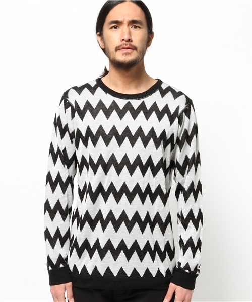 WEGO（ウィゴー）の「WEGO/ZIGZAGボーダーニット（ニット/セーター・メンズ・ホワイト/レッド・MEDIUM/LARGE）」の4枚目の写真