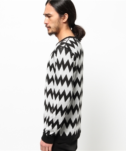 WEGO（ウィゴー）の「WEGO/ZIGZAGボーダーニット（ニット/セーター・メンズ・ホワイト/レッド・MEDIUM/LARGE）」の5枚目の写真