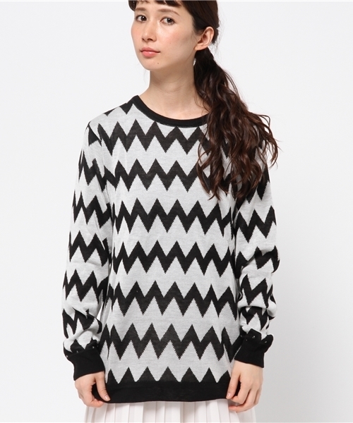 WEGO（ウィゴー）の「WEGO/ZIGZAGボーダーニット（ニット/セーター・メンズ・ホワイト/レッド・MEDIUM/LARGE）」の3枚目の写真